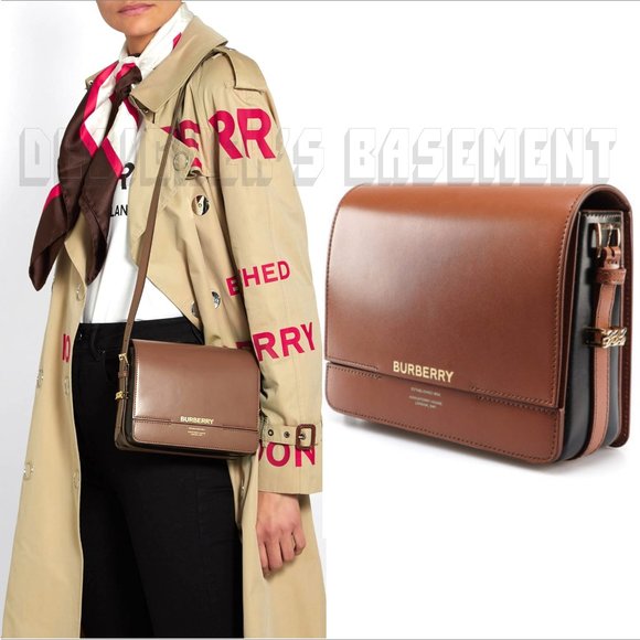 BURBERRY brown & black GRACE calfskin Leather convertible Small shoulder Bag NWT - Picture 3 of 14